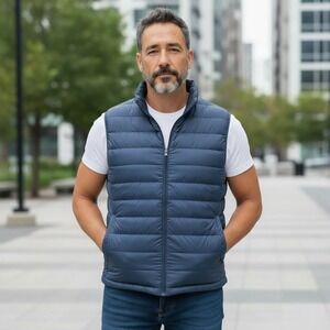 32 Degrees Heat Men's Blue Quilted Packable Insulated Vest Size XL